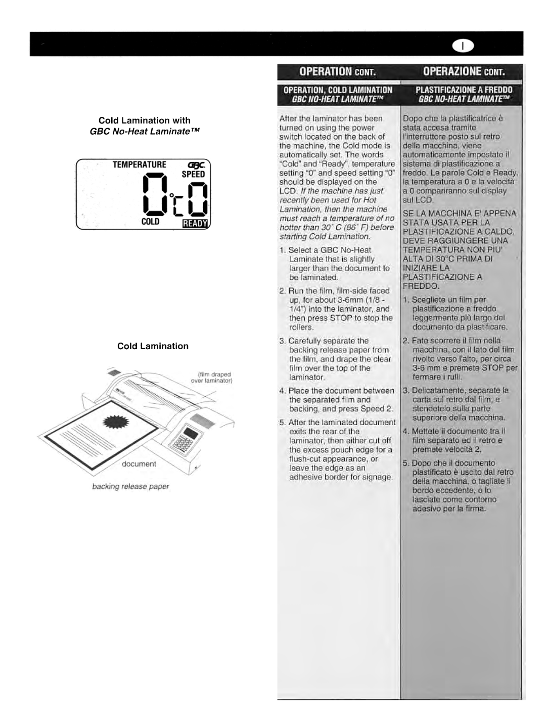 GBC 4500 manual Cold Lamination with GBC No-Heat Laminate TM 