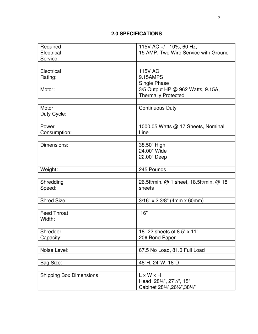 GBC 5160X service manual Specifications 