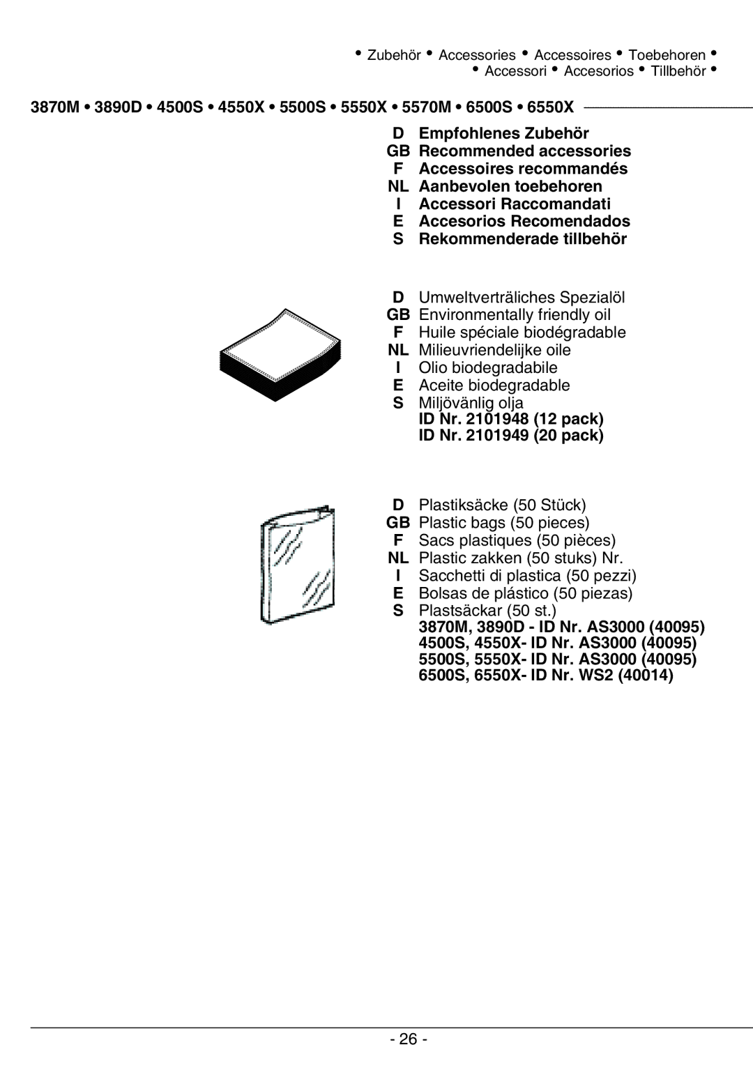 GBC 4500S, 5550X, 6500S, 6550X, 5500S, 5570M, 4550X, 3870M, 3890D manual ID Nr 12 pack ID Nr 20 pack 