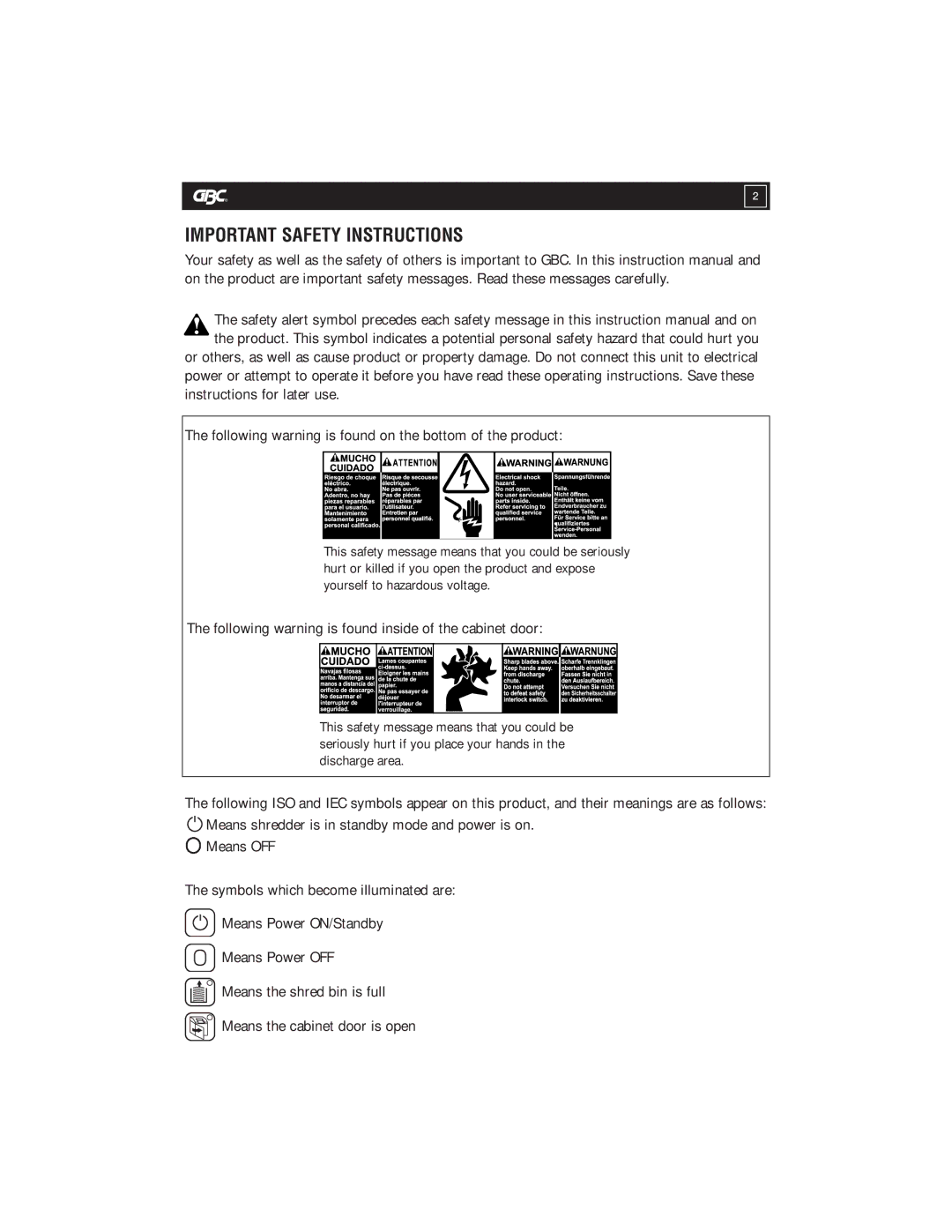 GBC 5570X warranty Important Safety Instructions, Following warning is found on the bottom of the product 