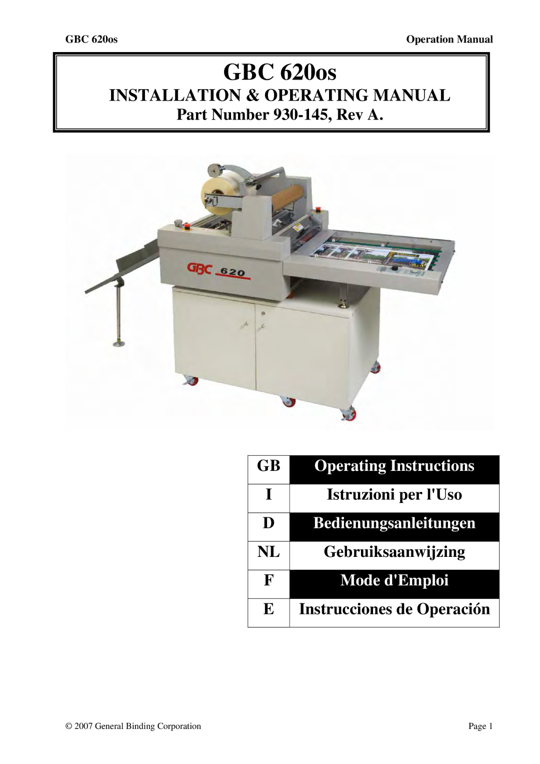 GBC 620OS operation manual Operating Instructions 