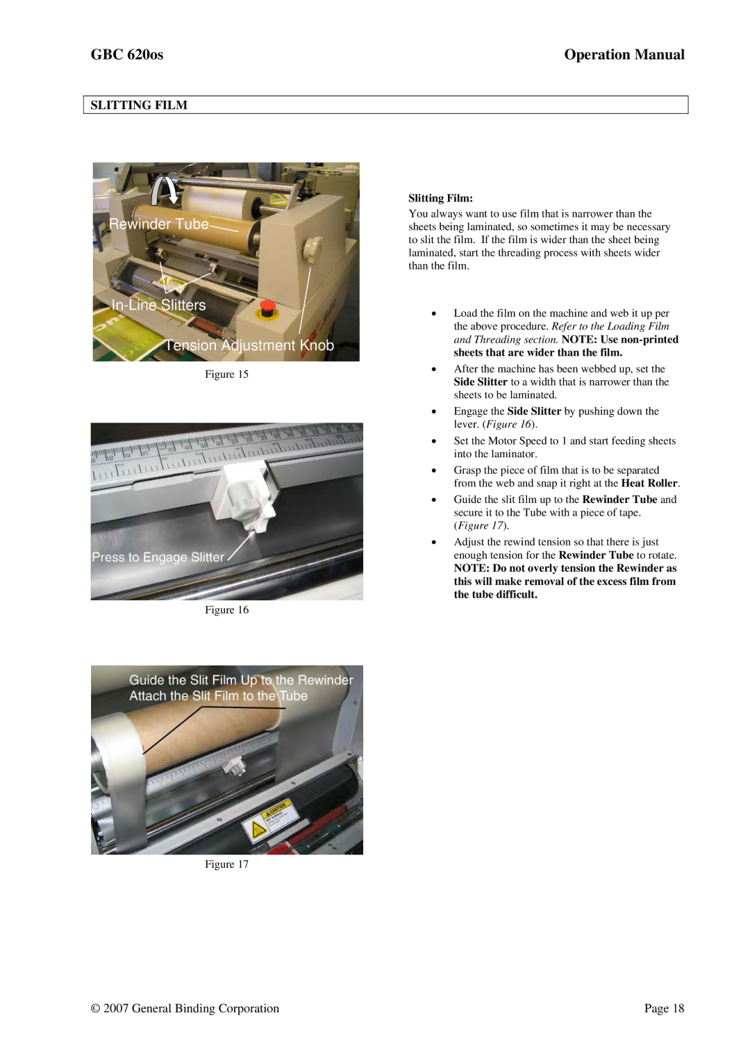 GBC 620OS operation manual Slitting Film 