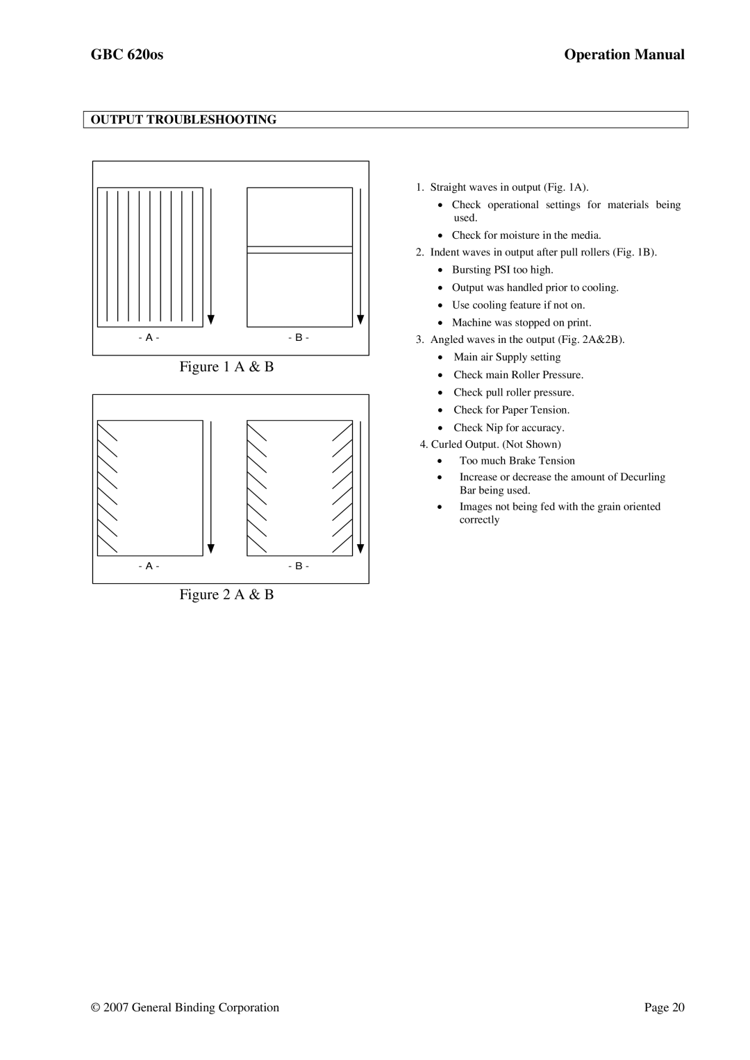 GBC 620OS operation manual Output Troubleshooting 