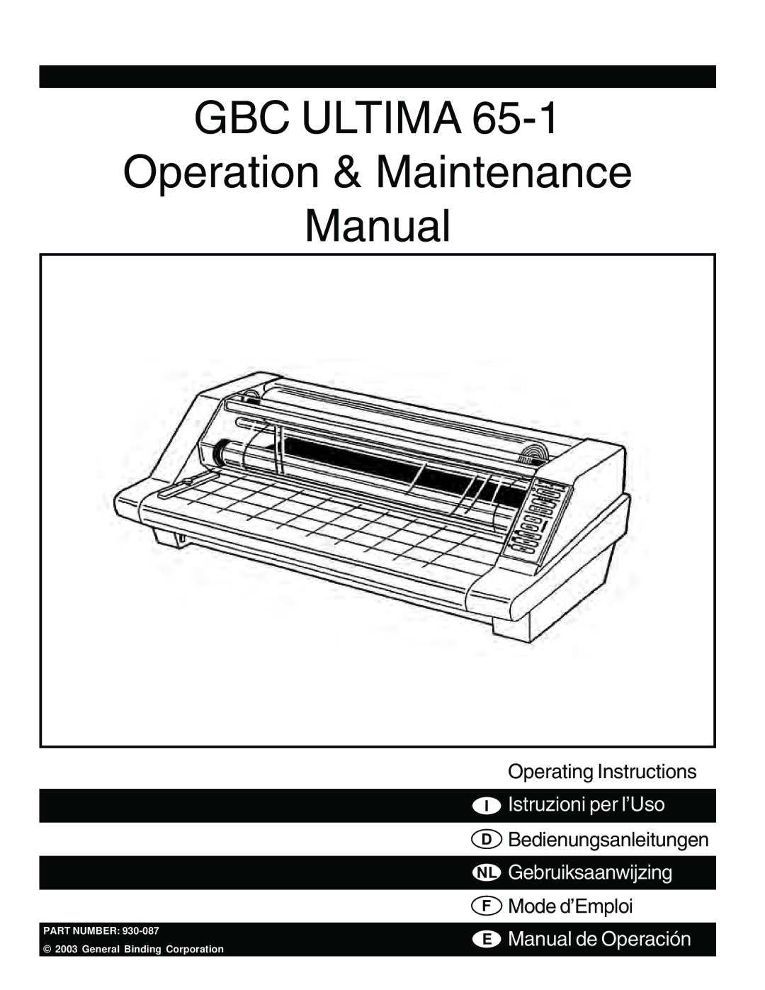 GBC 65-1 manual GBC Ultima 