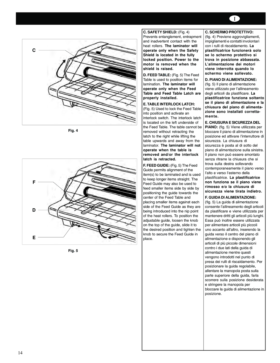 GBC 65-1 manual Table Interlock Latch, Piano DI Alimentazione, Guida DI Alimentazione 