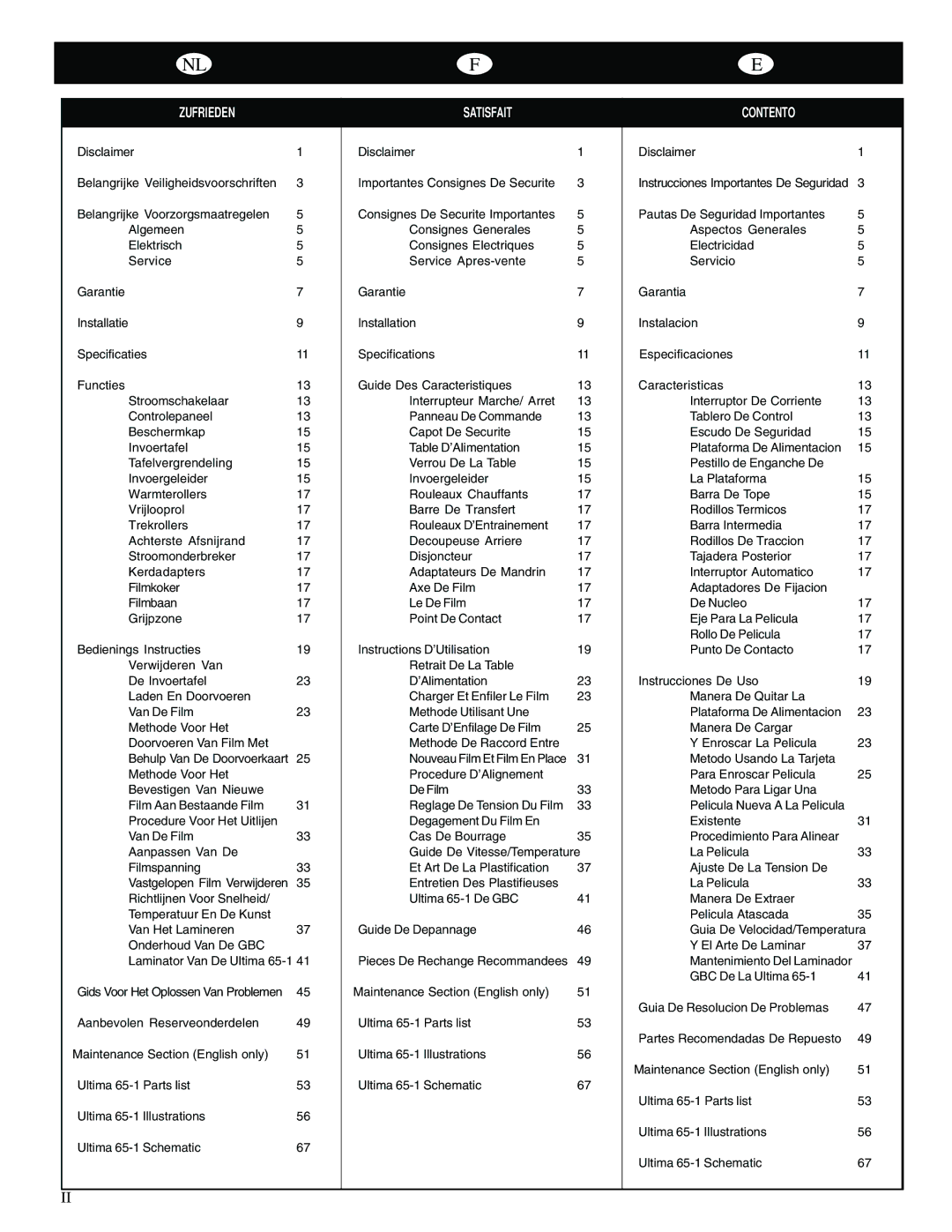 GBC 65-1 manual Zufrieden Satisfait 