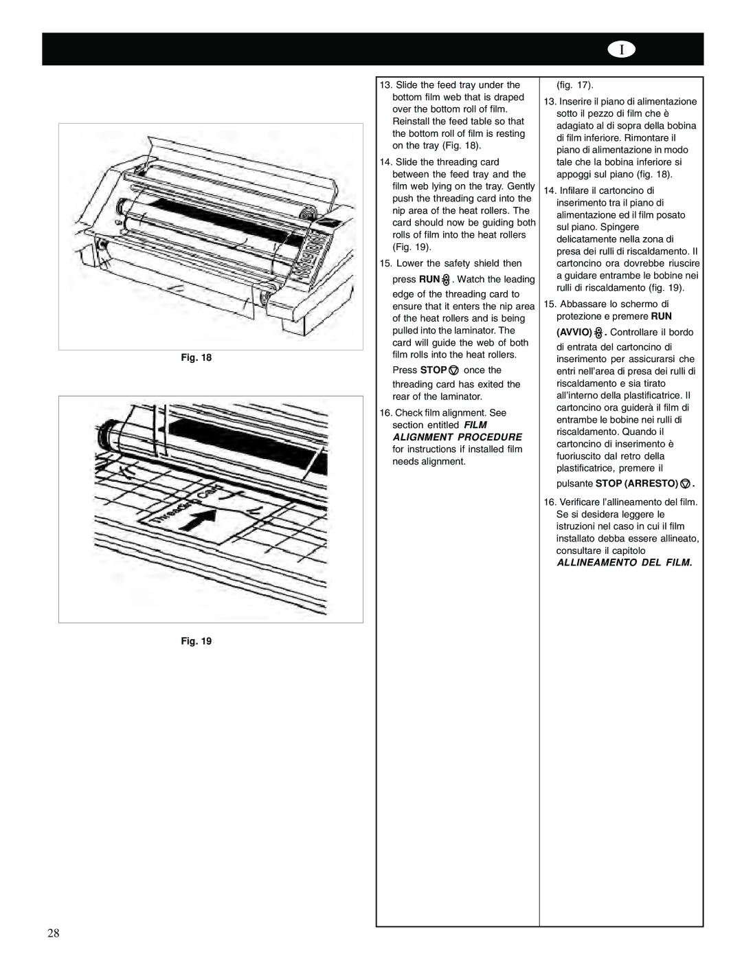 GBC 65-1 manual Pulsante Stop Arresto, Allineamento DEL Film 