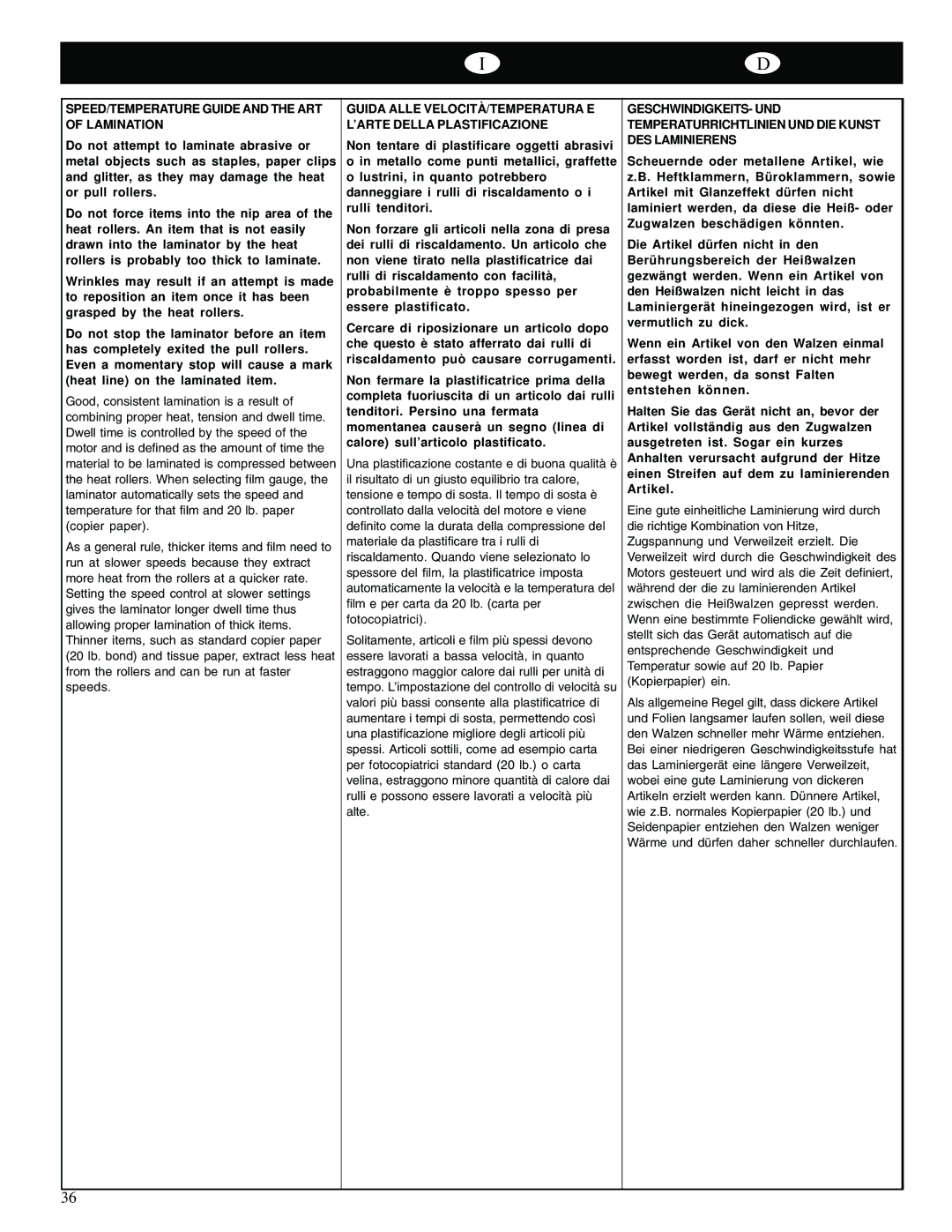 GBC 65-1 manual SPEED/TEMPERATURE Guide and the ART of Lamination 