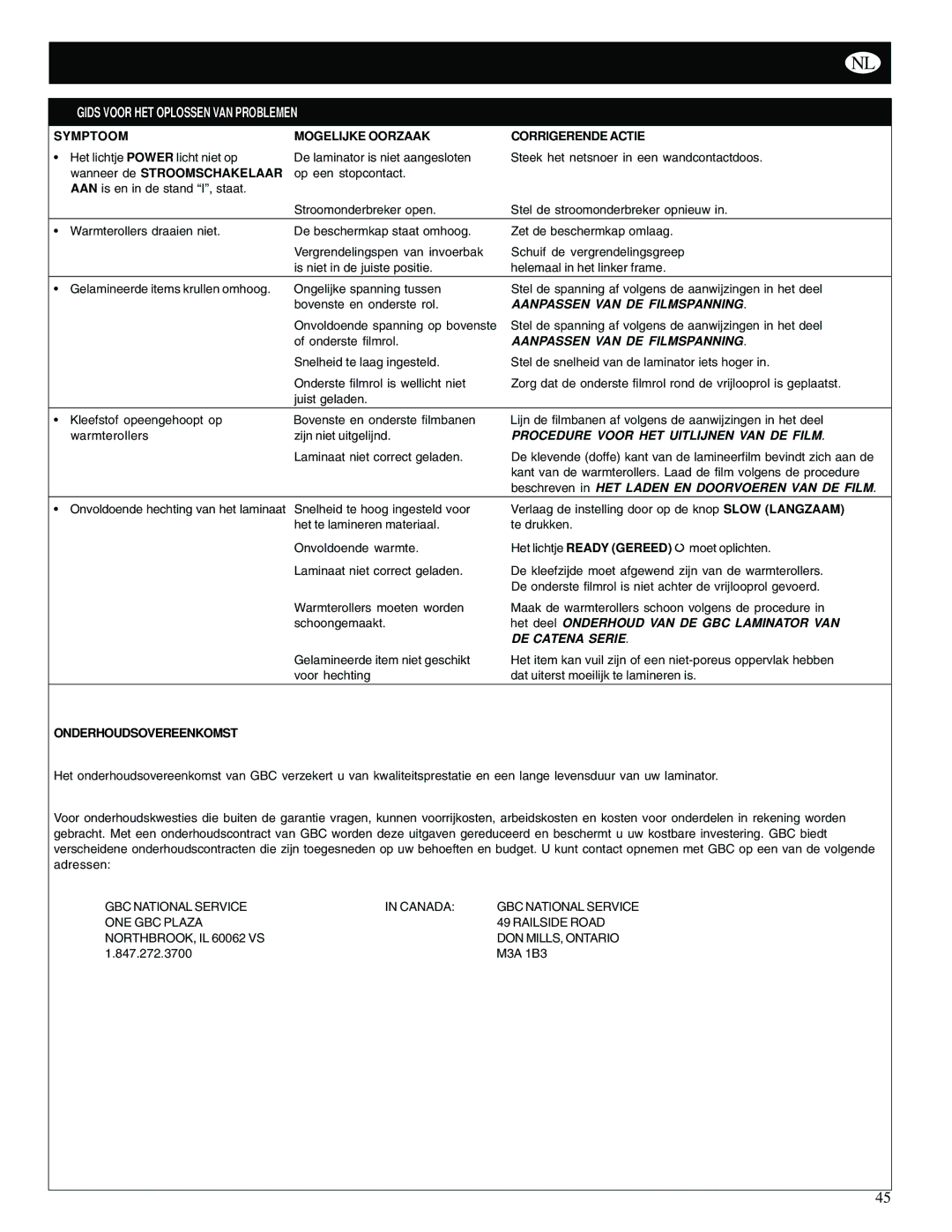 GBC 65-1 Gids Voor HET Oplossen VAN Problemen, Aanpassen VAN DE Filmspanning, Procedure Voor HET Uitlijnen VAN DE Film 