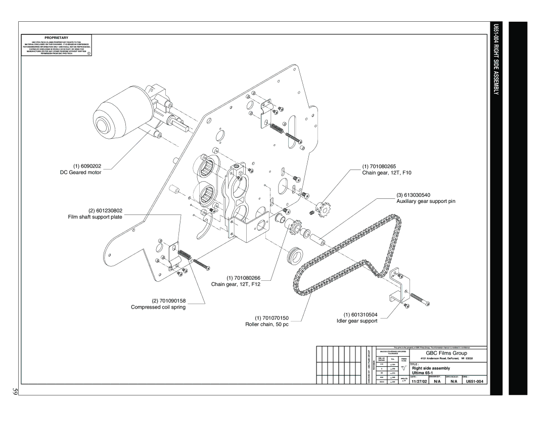 GBC 65-1 manual Right side assembly, 11/27/02 U651-004 