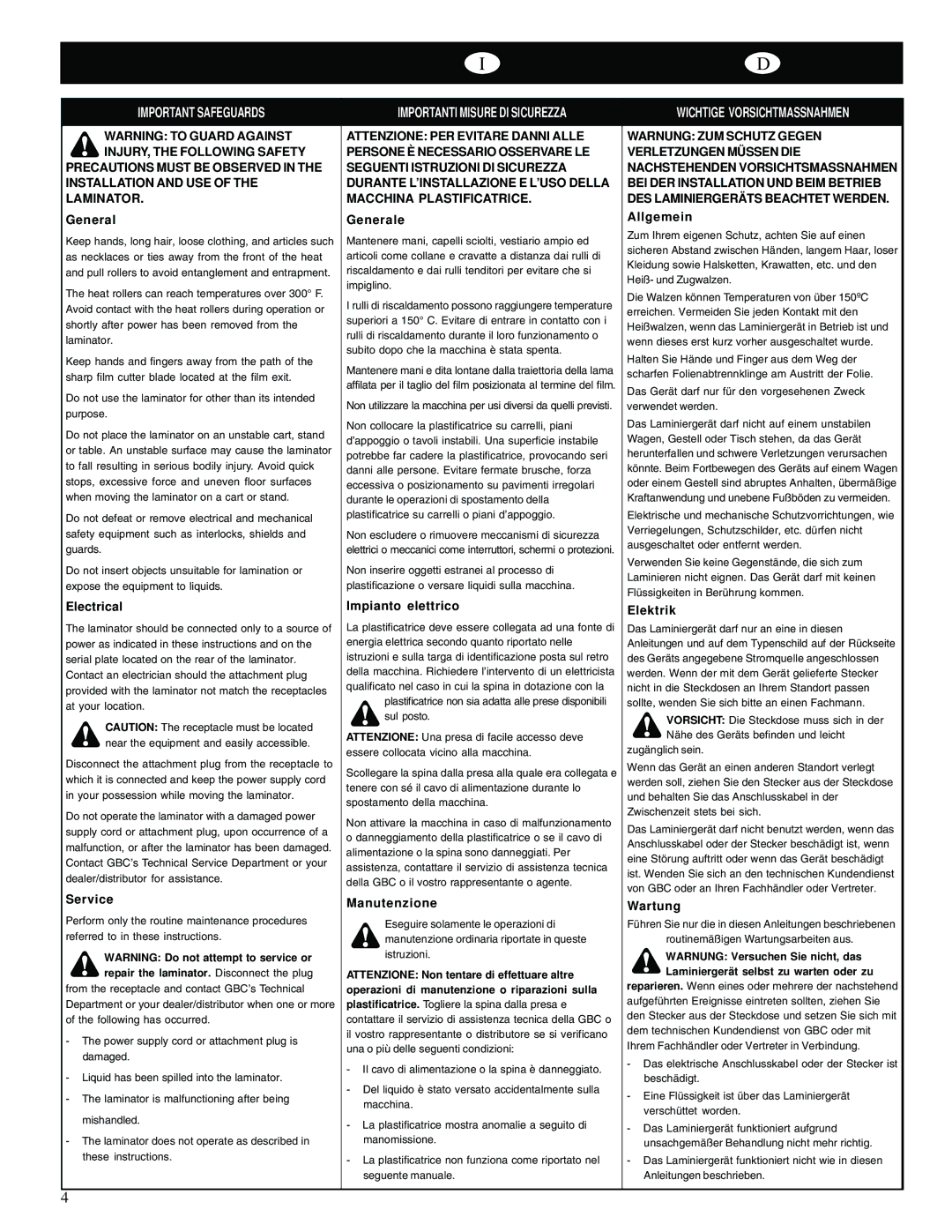 GBC 65-1 manual Important Safeguards 