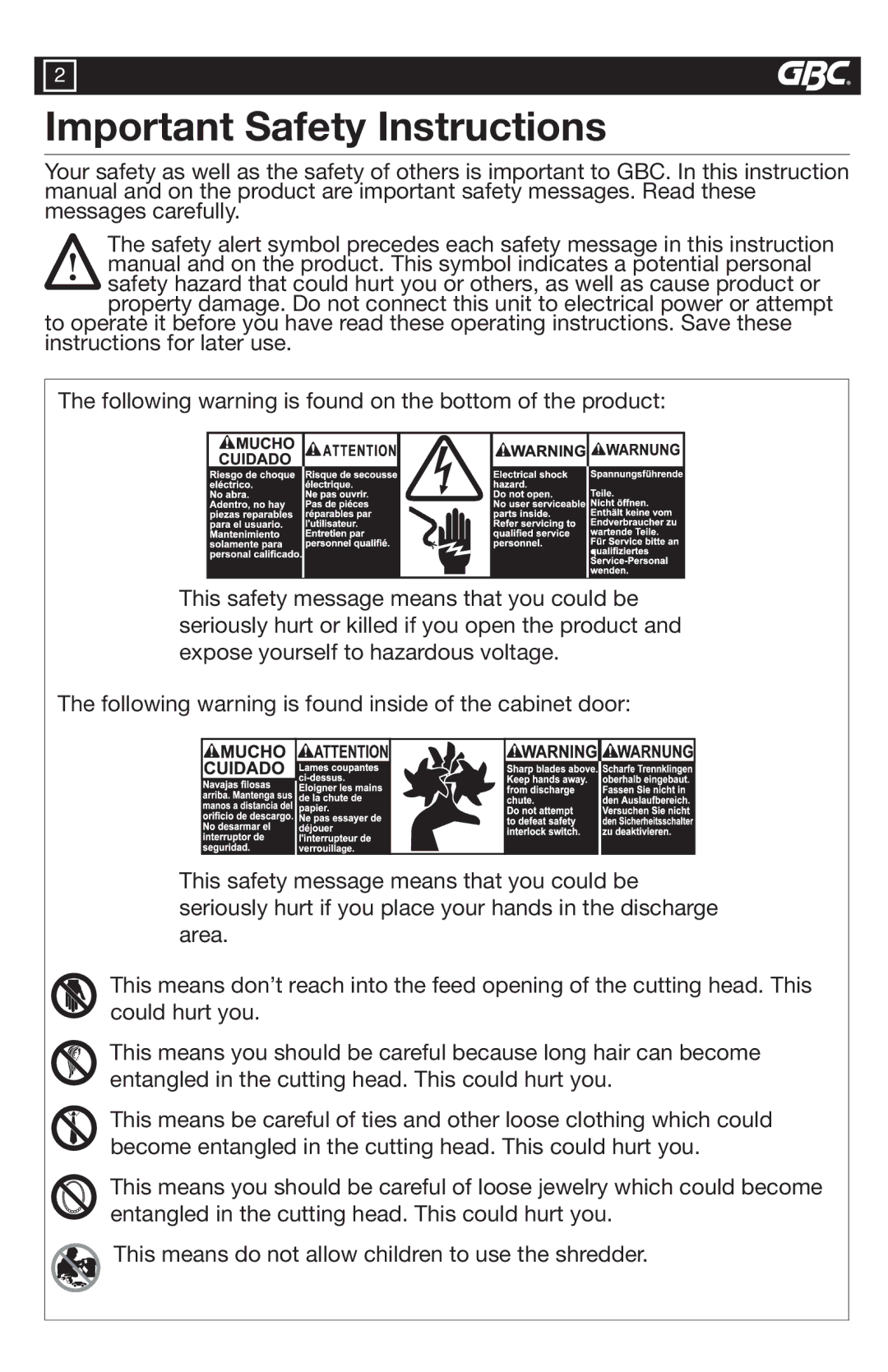 GBC 7550X, 7500S warranty Important Safety Instructions 