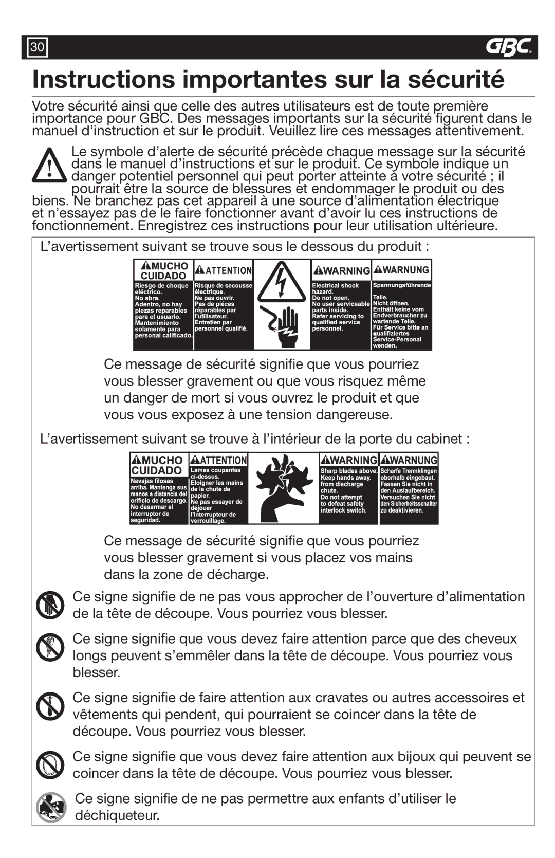 GBC 7550X, 7500S warranty Instructions importantes sur la sécurité 