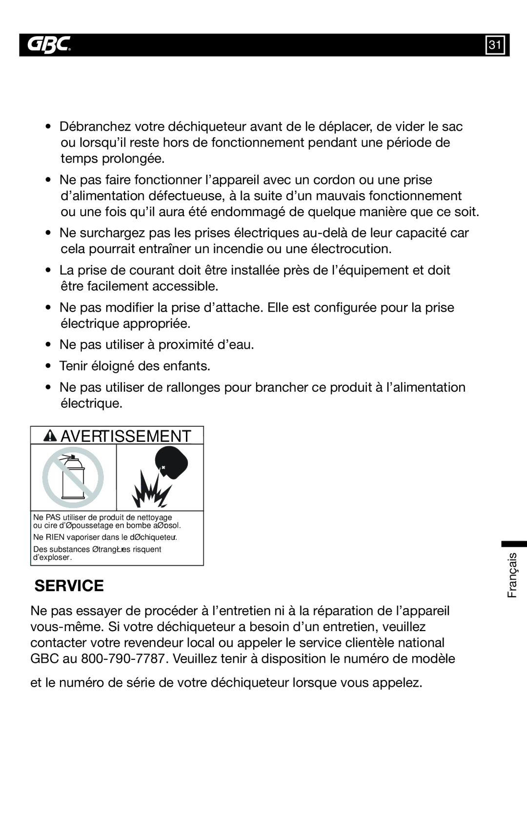 GBC 7500S, 7550X warranty Protections Électriques 