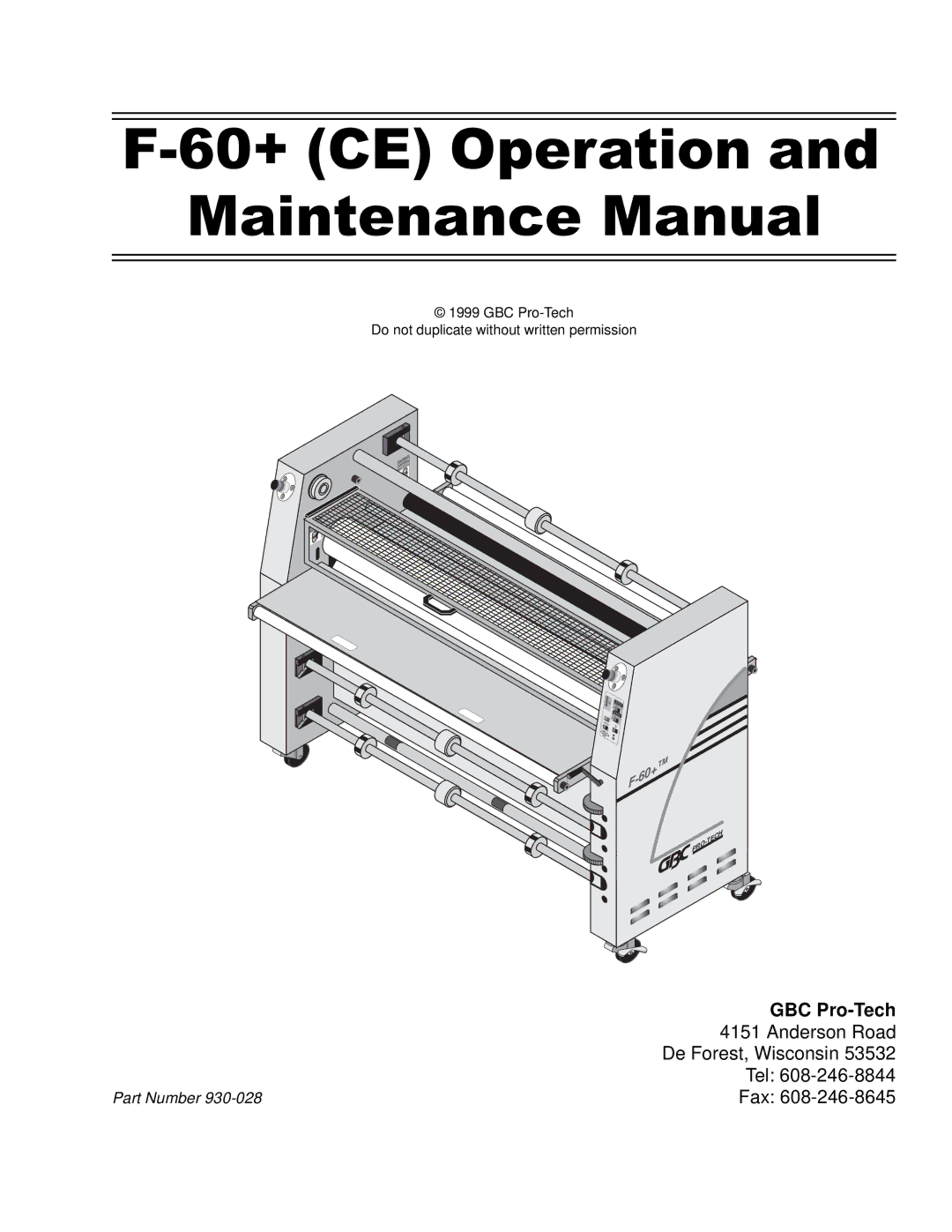 GBC 930-028 manual 0DLQWHQDQFH0DQXDO 