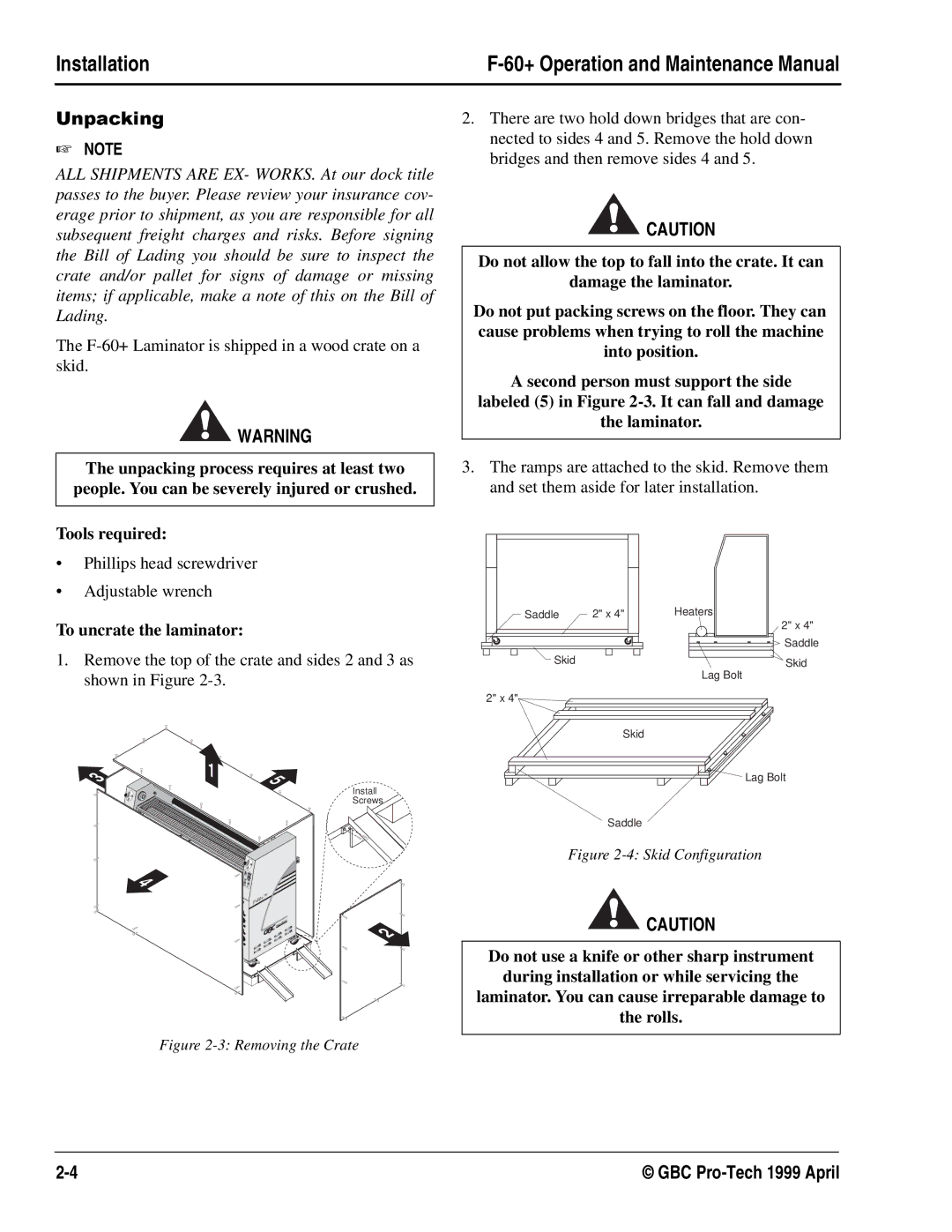 GBC 930-028 manual Tools required, To uncrate the laminator 