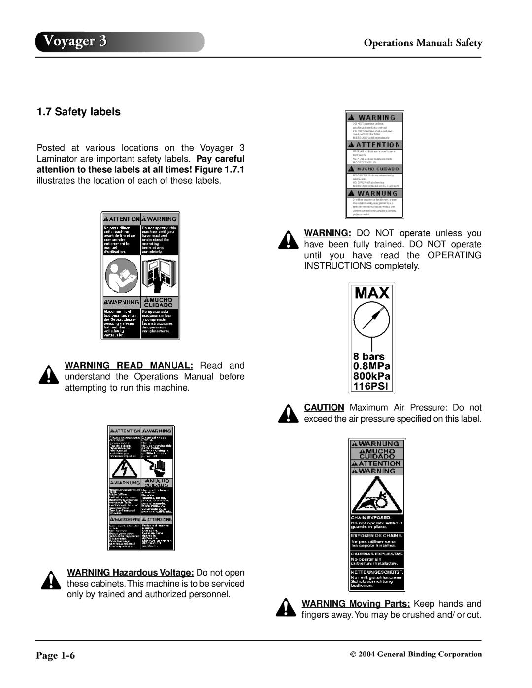 GBC 930-032 operation manual Safety labels 