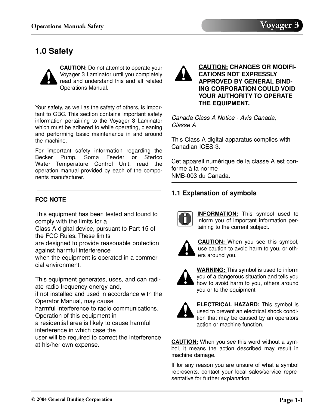 GBC 930-032 operation manual Safety, Explanation of symbols 