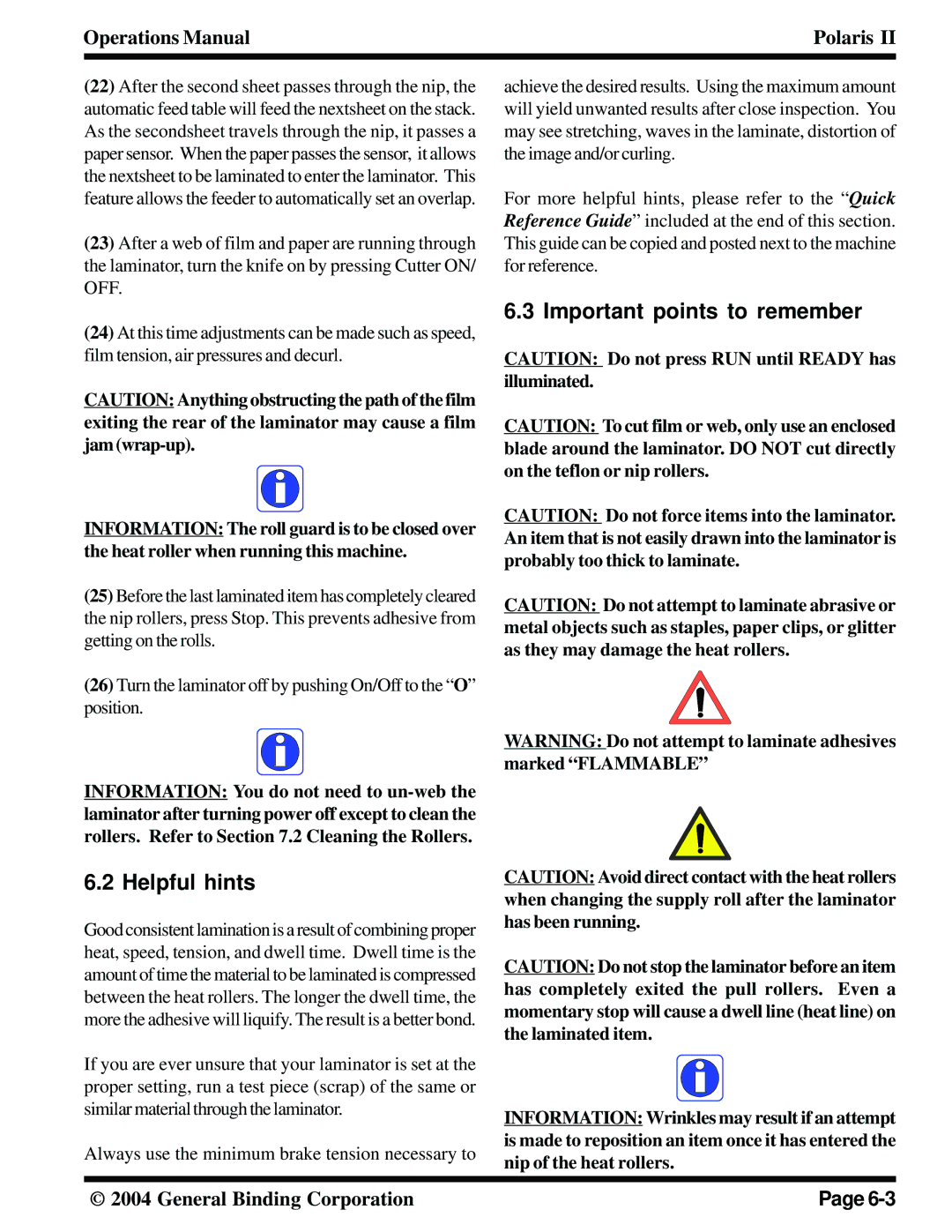 GBC 930-115 manual Important points to remember, Helpful hints 