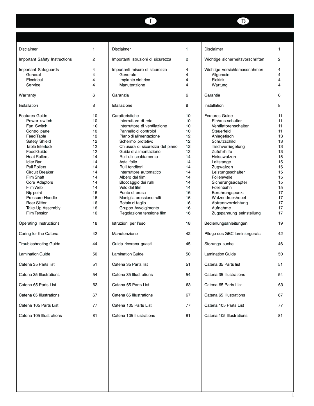 GBC Catena 35 operating instructions 