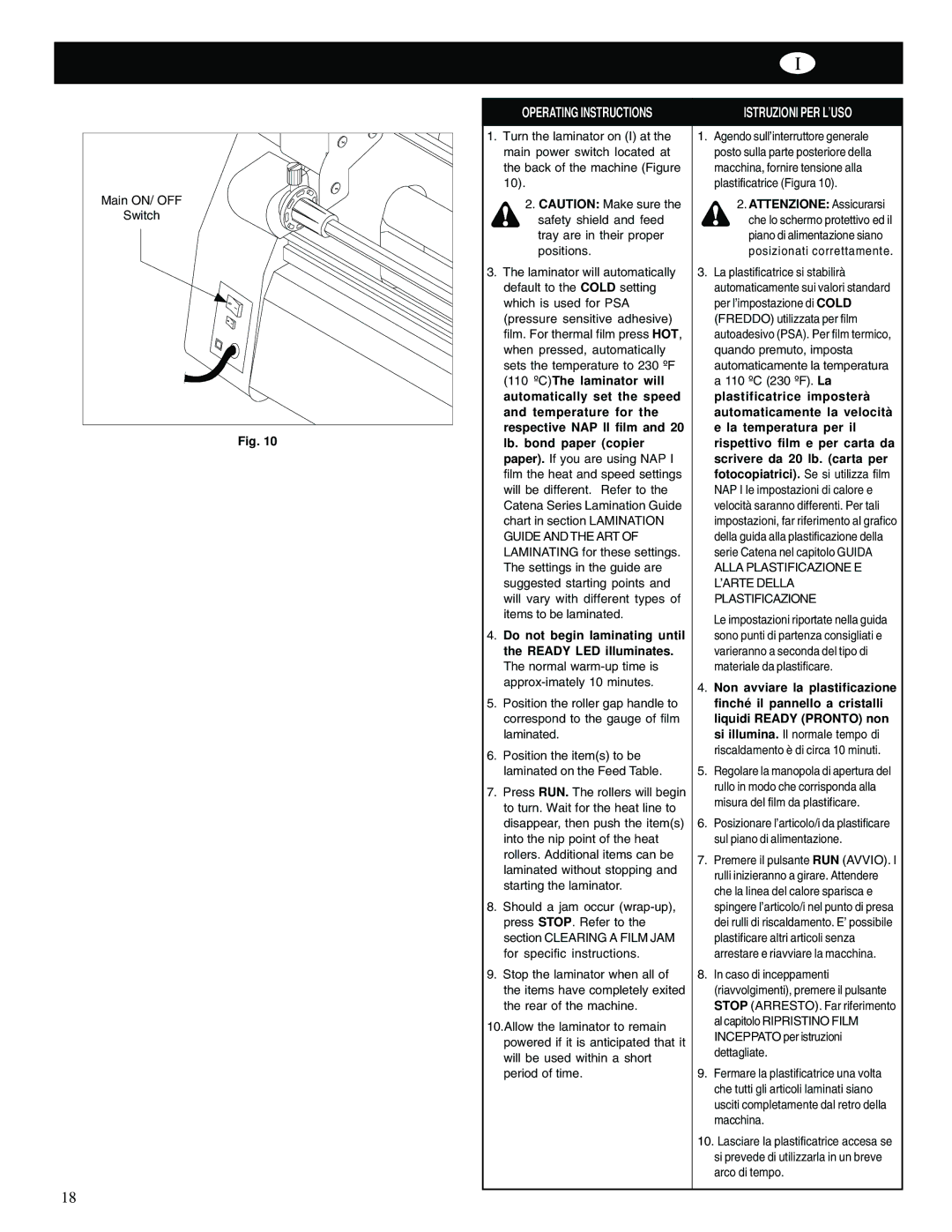 GBC Catena 35 operating instructions Operating Instructions Istruzioni PER L’USO 