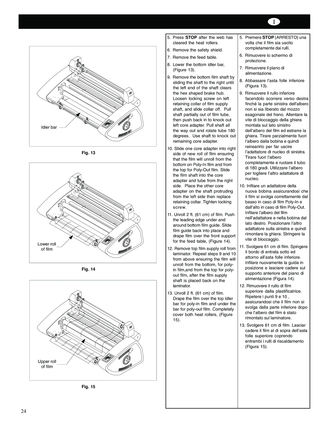 GBC Catena 35 operating instructions Idler bar 