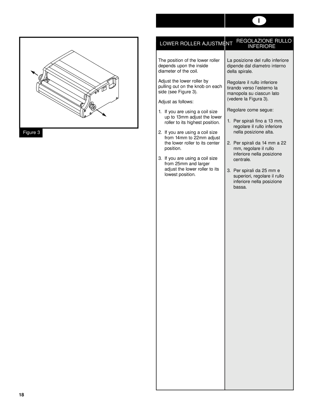 GBC CC2700 manual Lower Roller Ajustment, Inferiore 