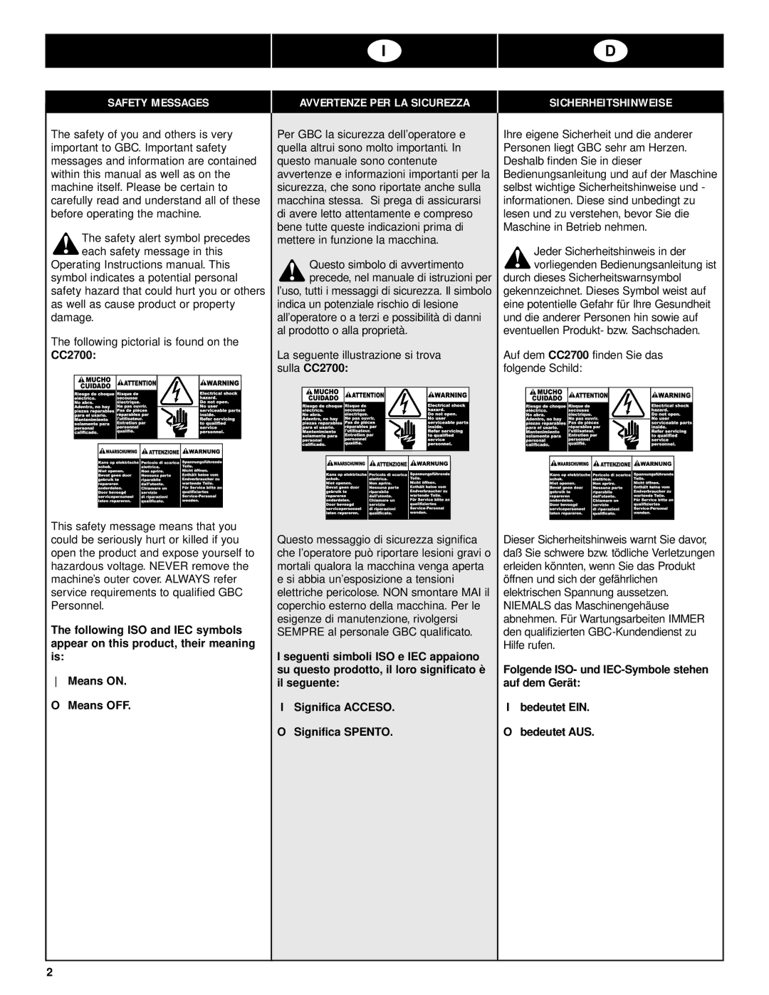 GBC manual Auf dem CC2700 finden Sie das folgende Schild 