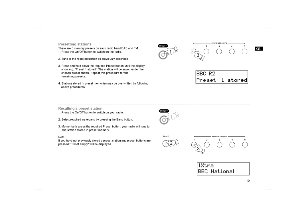 GBC DPR-25+ manual Presetting stations, Recalling a preset station 