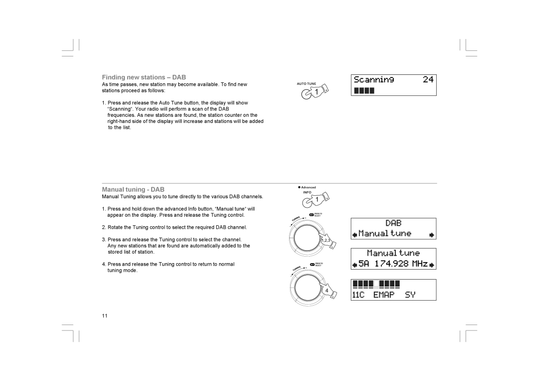 GBC DPR-25+ manual Finding new stations DAB, Manual tuning DAB 