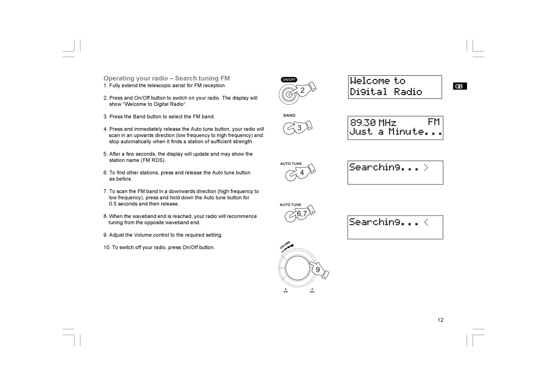 GBC DPR-25+ manual Operating your radio Search tuning FM 