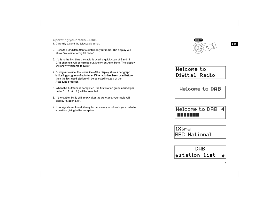 GBC DPR-25+ manual Operating your radio DAB 