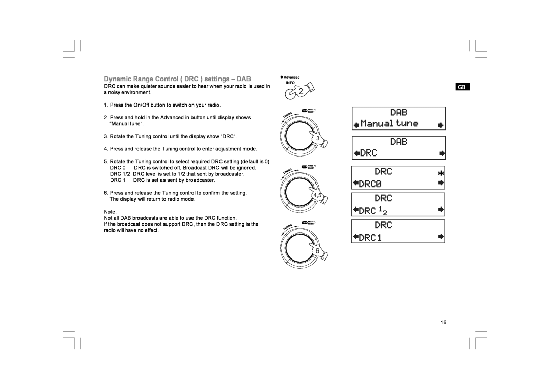 GBC DPR-25+ manual Dynamic Range Control DRC settings - DAB 