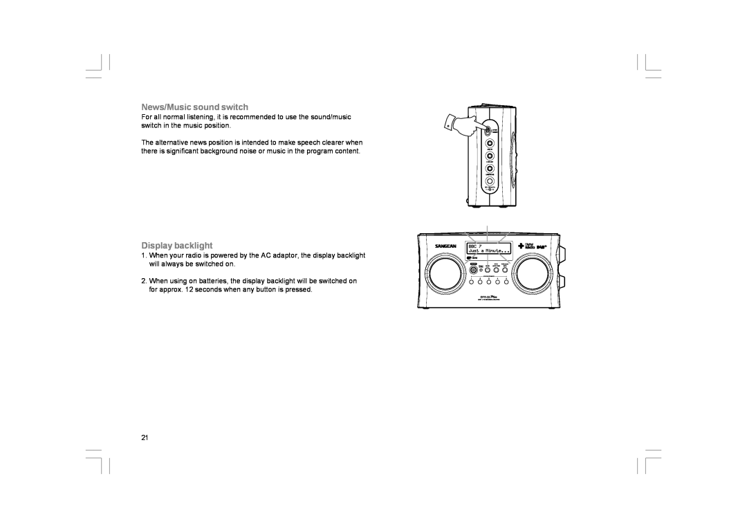 GBC DPR-25+ manual News/Music sound switch, Display backlight 