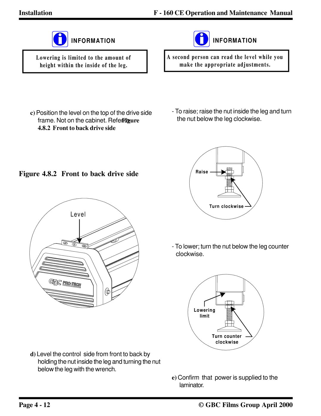 GBC F - 160 CE manual Front to back drive side 