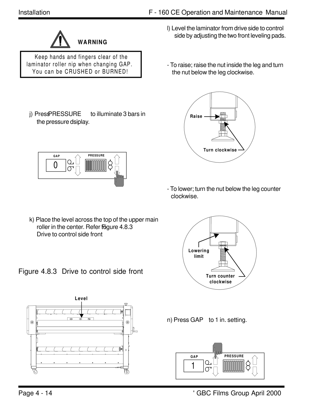 GBC F - 160 CE manual Drive to control side front 