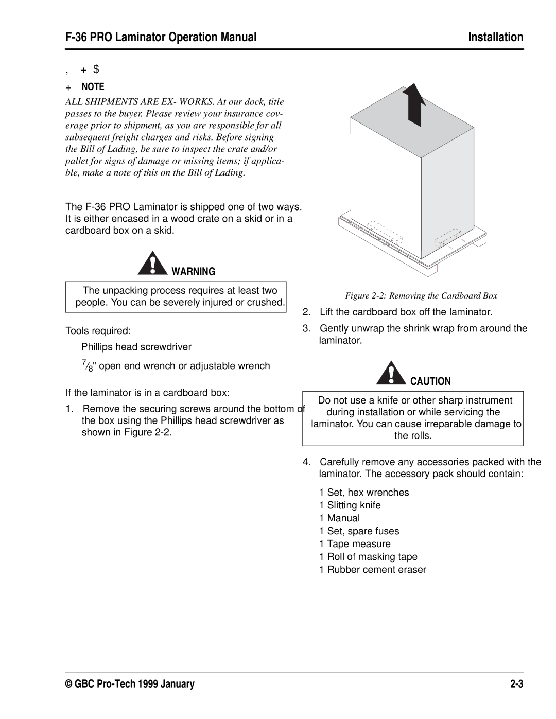 GBC F-36 manual  +$, Tools required, If the laminator is in a cardboard box 