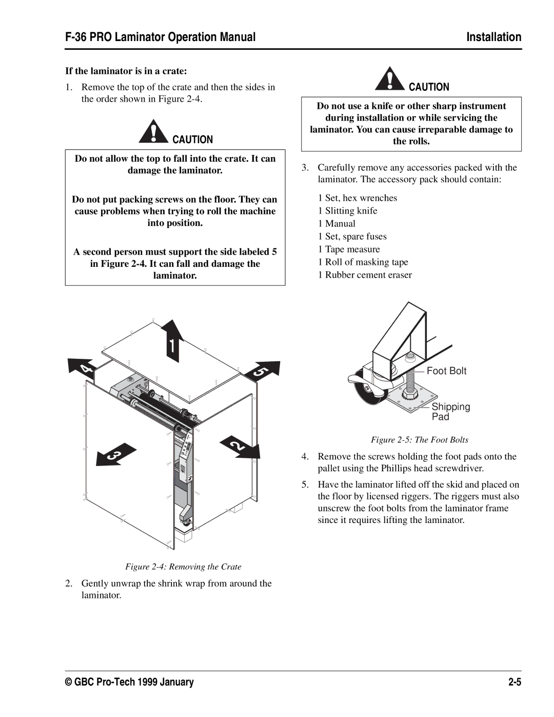 GBC F-36 manual If the laminator is in a crate, Removing the Crate 