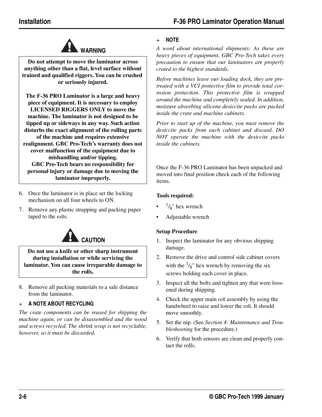 GBC F-36 manual  , Setup Procedure 