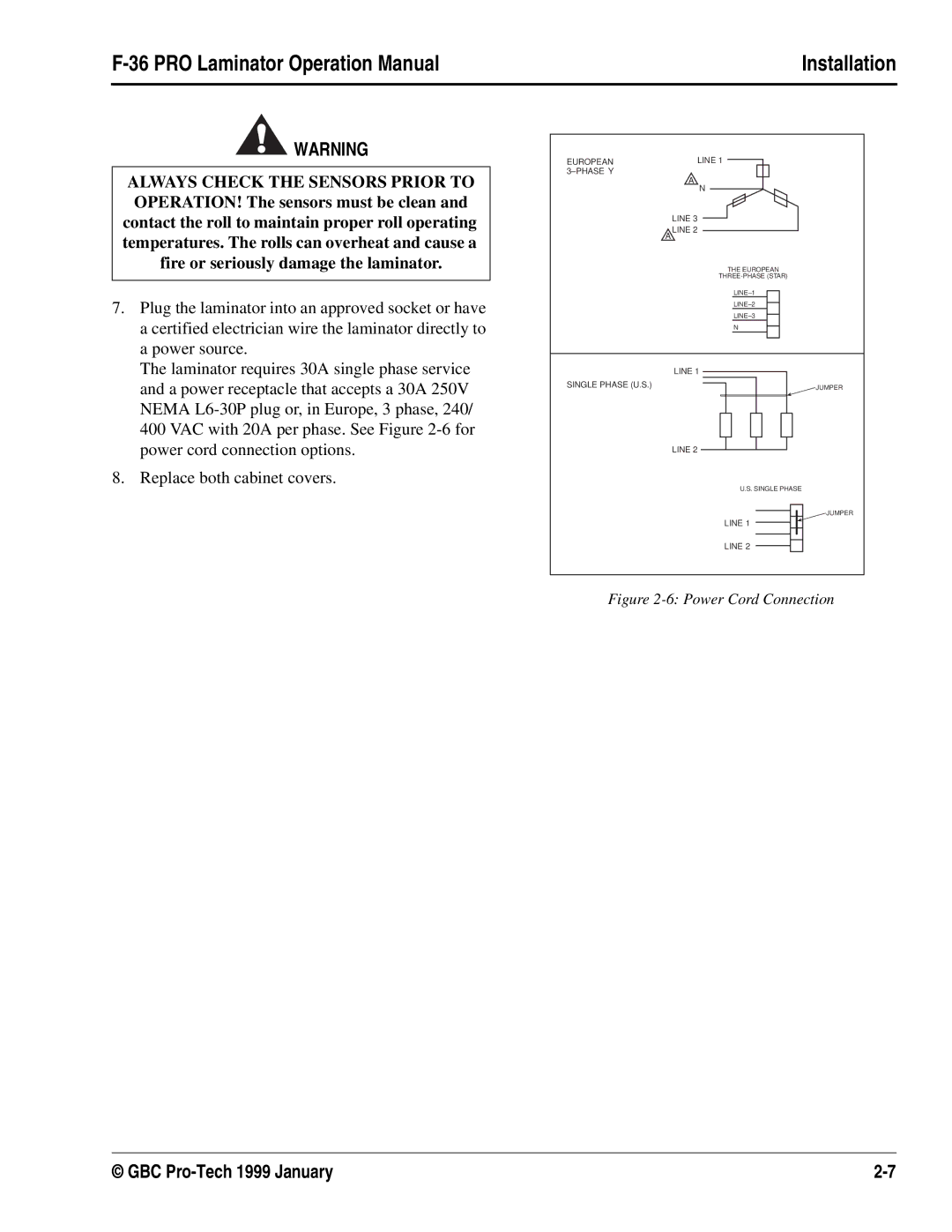 GBC F-36 manual Power Cord Connection 