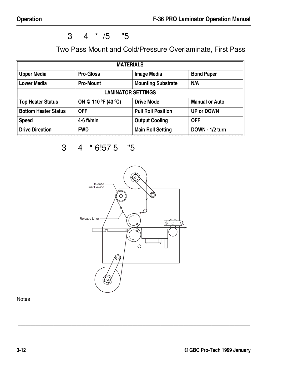 GBC F-36 34*/55, 34*6!5755, Two Pass Mount and Cold/Pressure Overlaminate, First Pass 