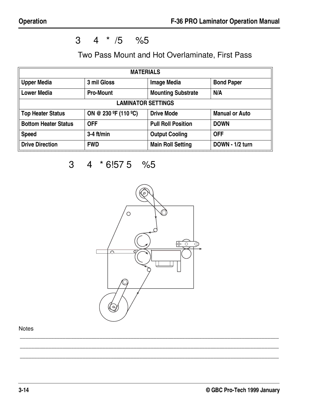 GBC F-36 manual 34*/5%5, 34*6!575%5, Two Pass Mount and Hot Overlaminate, First Pass 