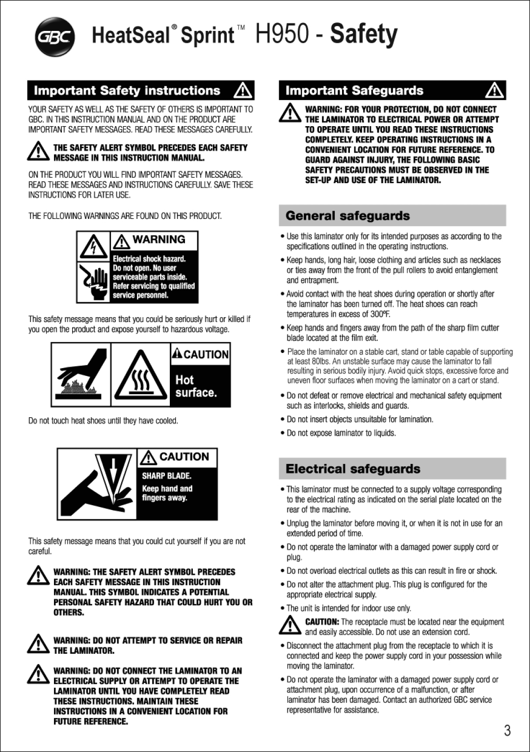 GBC H 950 manual 