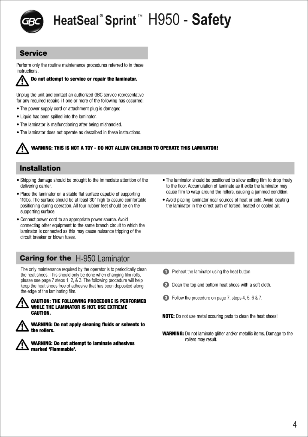 GBC H 950 manual 