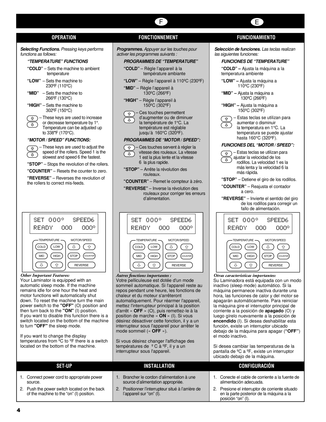 GBC H525 manual Set-Up, Installation, Configuración 