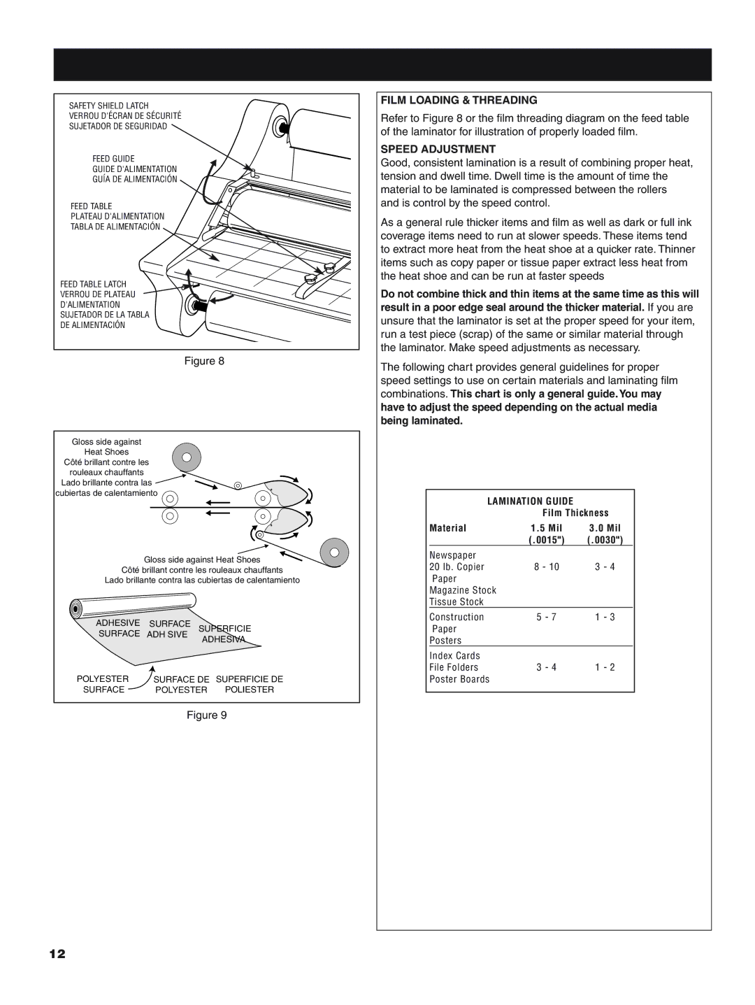 GBC H800 PRO-R manual Film Loading & Threading, Speed Adjustment, Lamination Guide 