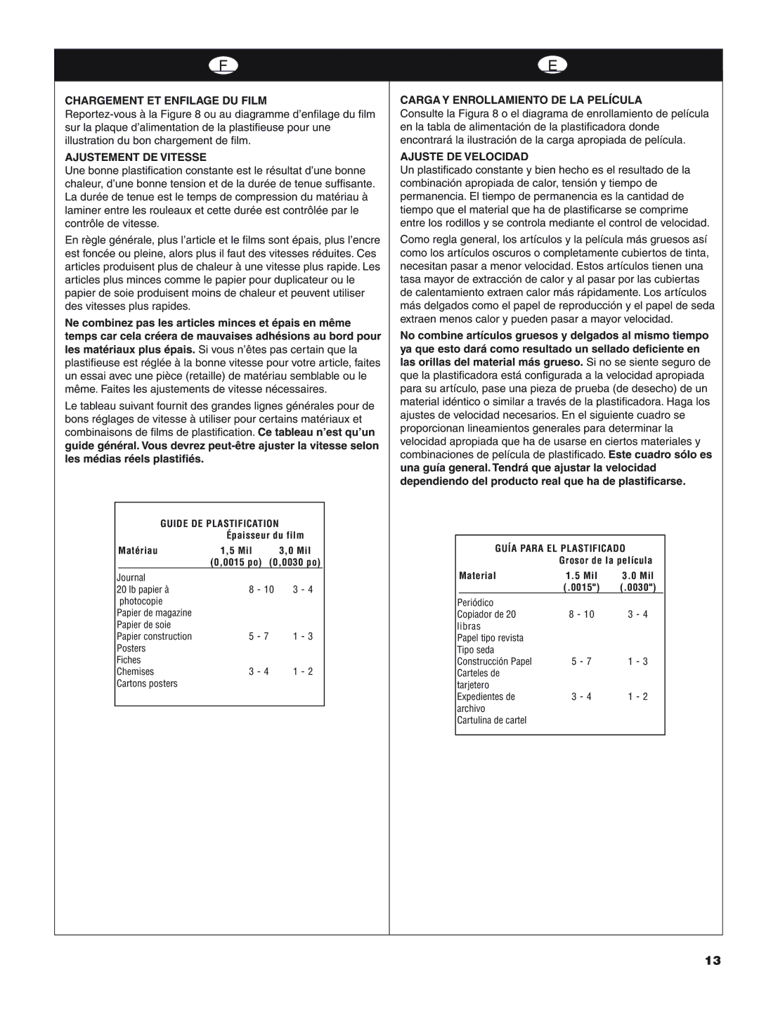 GBC H800 PRO-R manual Chargement ET Enfilage DU Film, Ajustement DE Vitesse, Carga Y Enrollamiento DE LA Película 