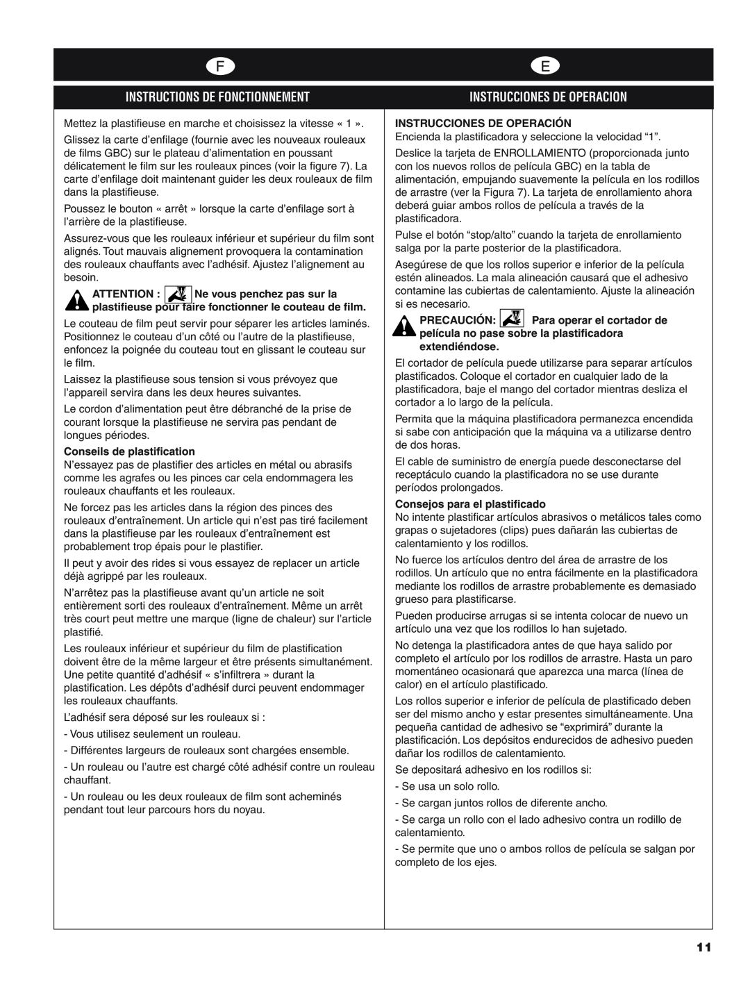 GBC H800 PRO-R manual Instrucciones De Operacion, Instructions De Fonctionnement, Instrucciones De Operación, Precaución 