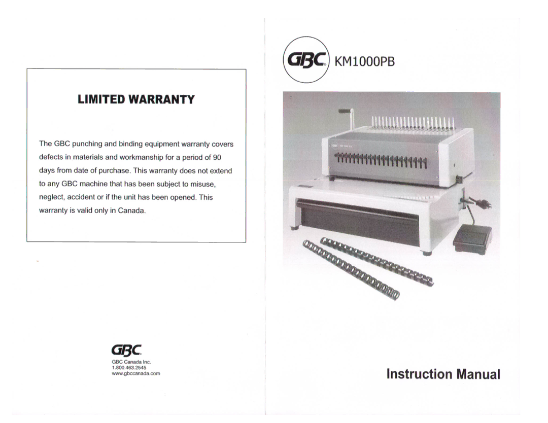 GBC KM1000PB manual 