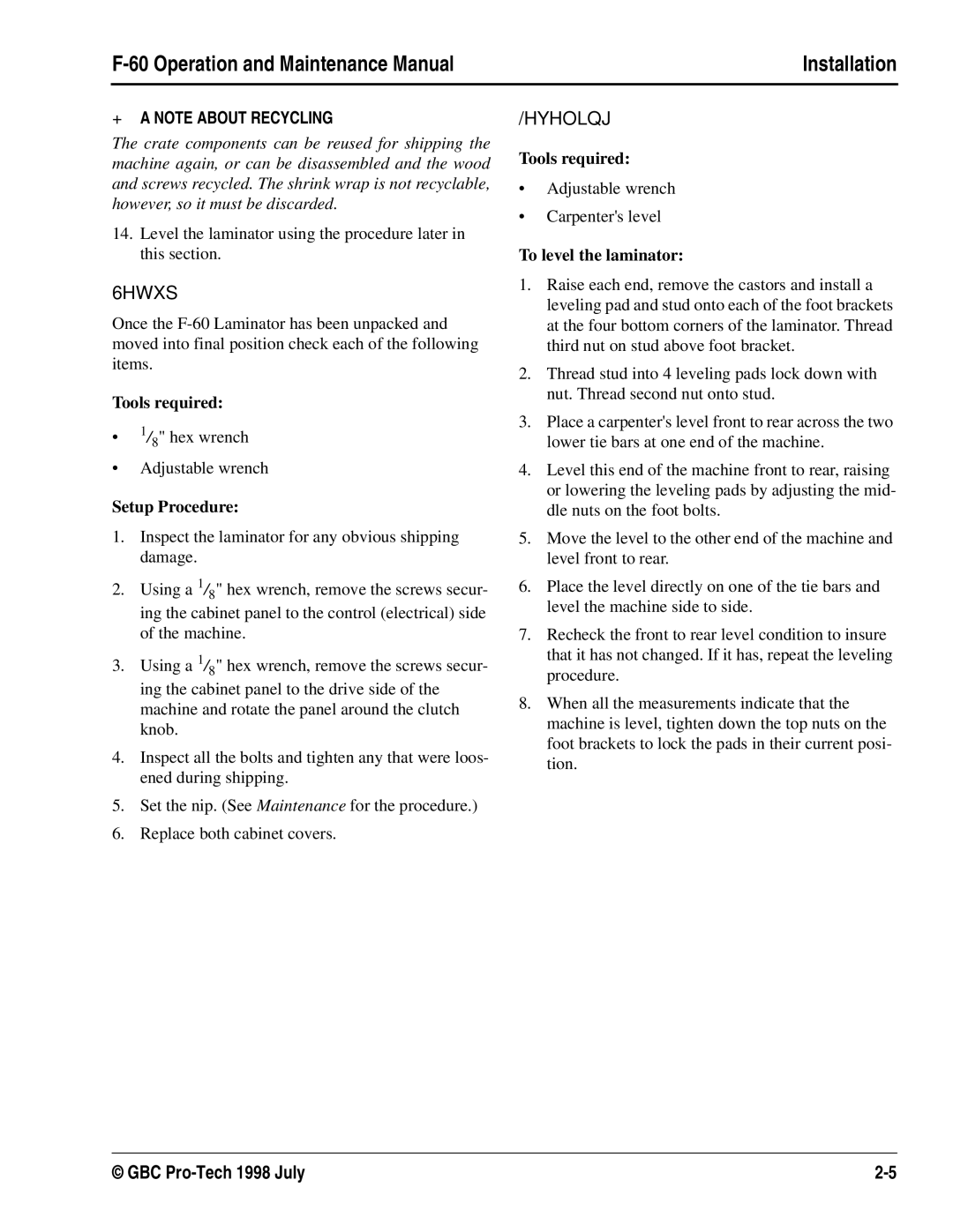 GBC Laminator manual Hyholqj, Setup Procedure 